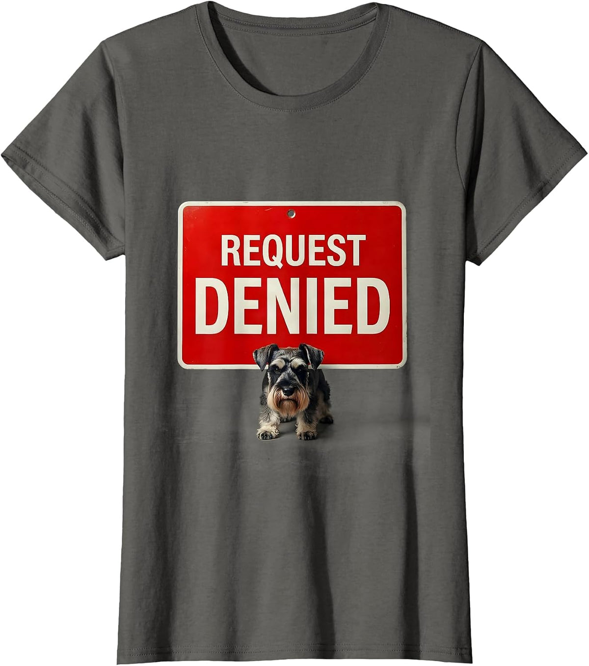 Women's Request Denied Editorial Conceptual Miniature Schnauzer T-Shirt - Asphalt Grey