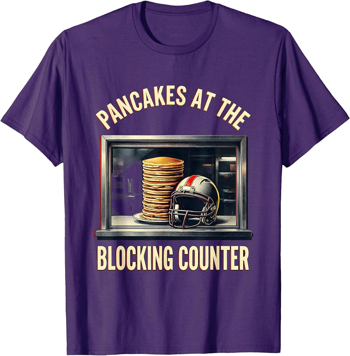 Pancakes At The Blocking Counter Funny Football Lineman T-Shirt - Purple