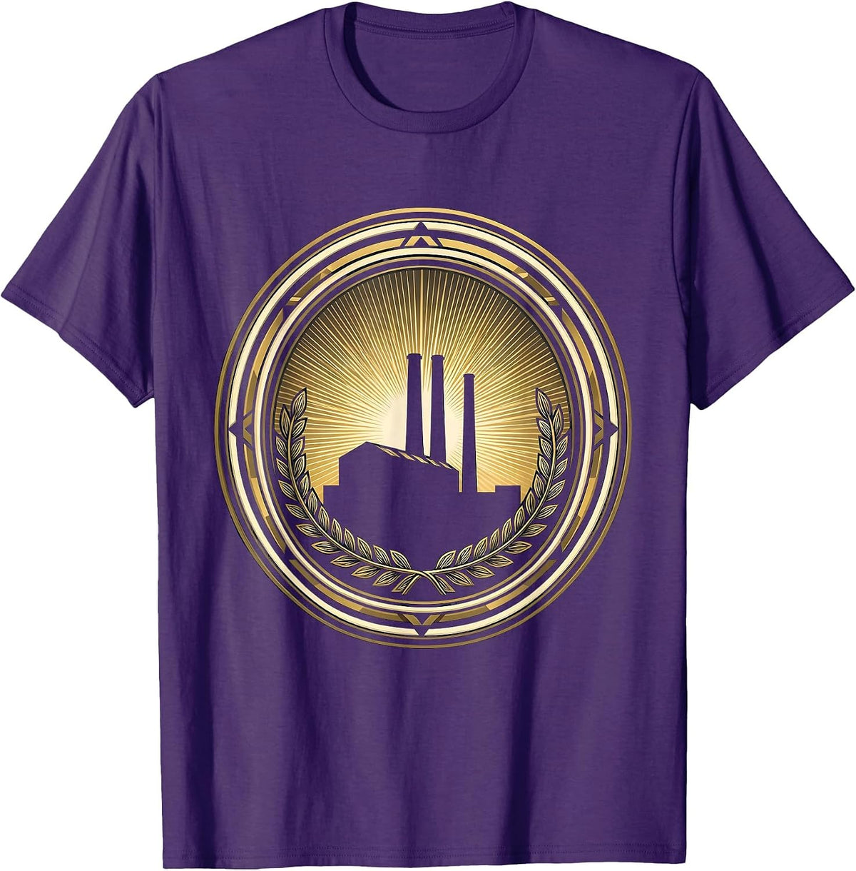 Labor Day Factory Smokestack Golden Sunrise T-Shirt - Purple