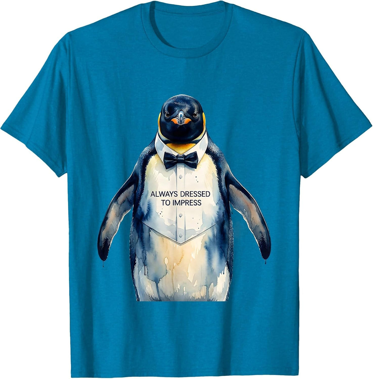 Always Dressed to Impress Penguin Design T-Shirt - Sapphire Blue