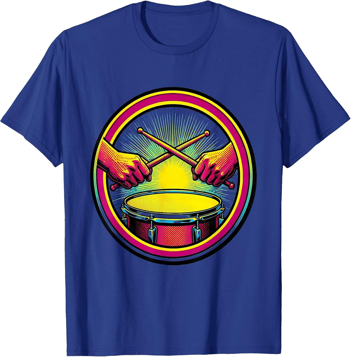 Drummer Hands Snare Drum Grip Illustration T-Shirt - Royal Blue