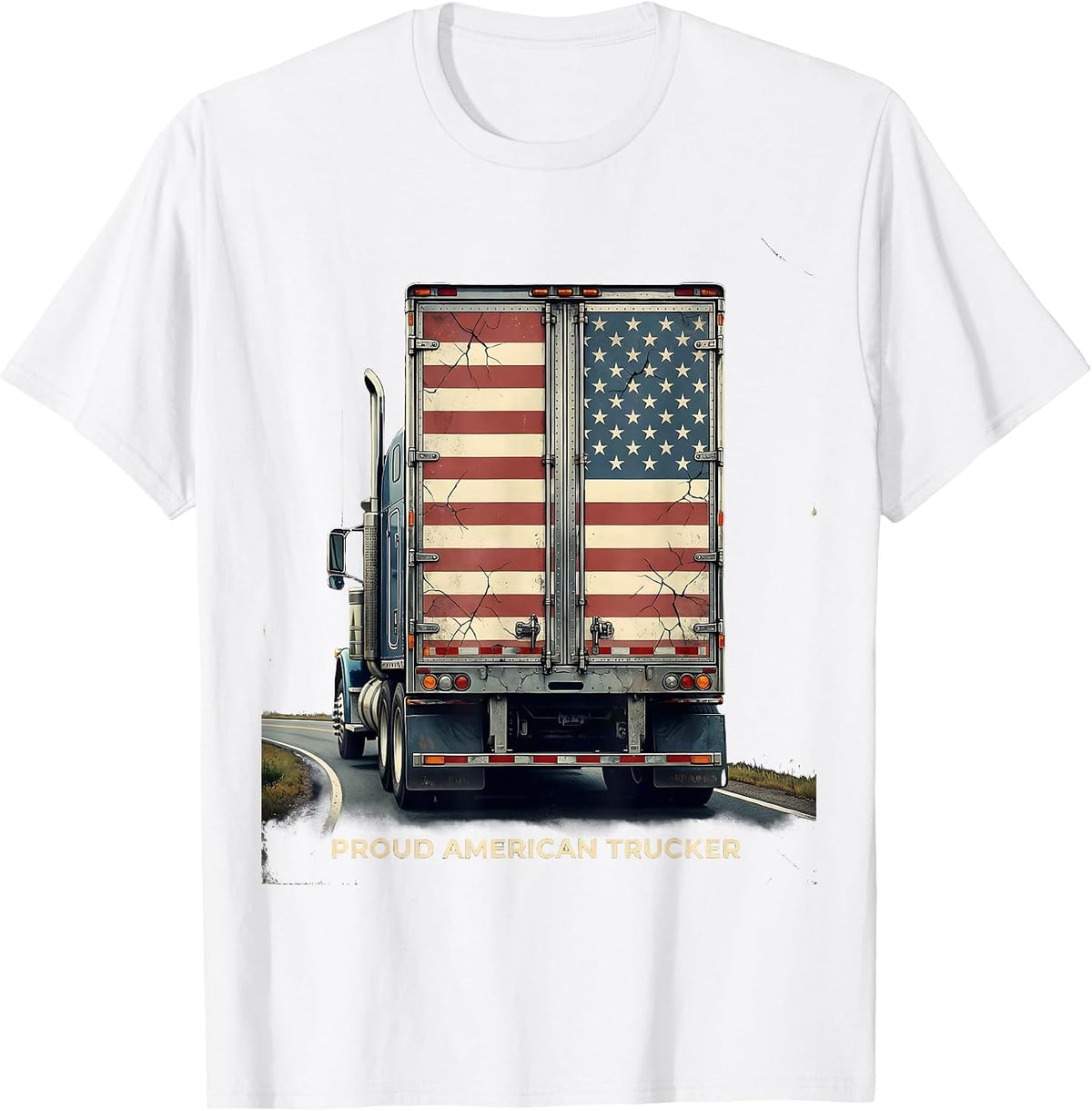 Men's Proud American Trucker Distressed Semi Trailer Trucker Gift T-Shirt - White
