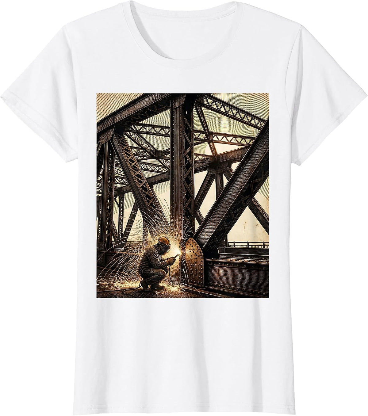 Steel Bridge Welder Sunset Graphic Tee T-Shirt - White
