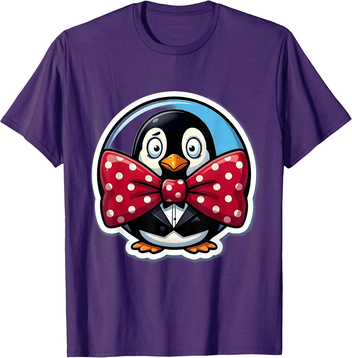 Giant Bow Tie Tiny Penguin Funny Novelty Graphic T-Shirt - Purple