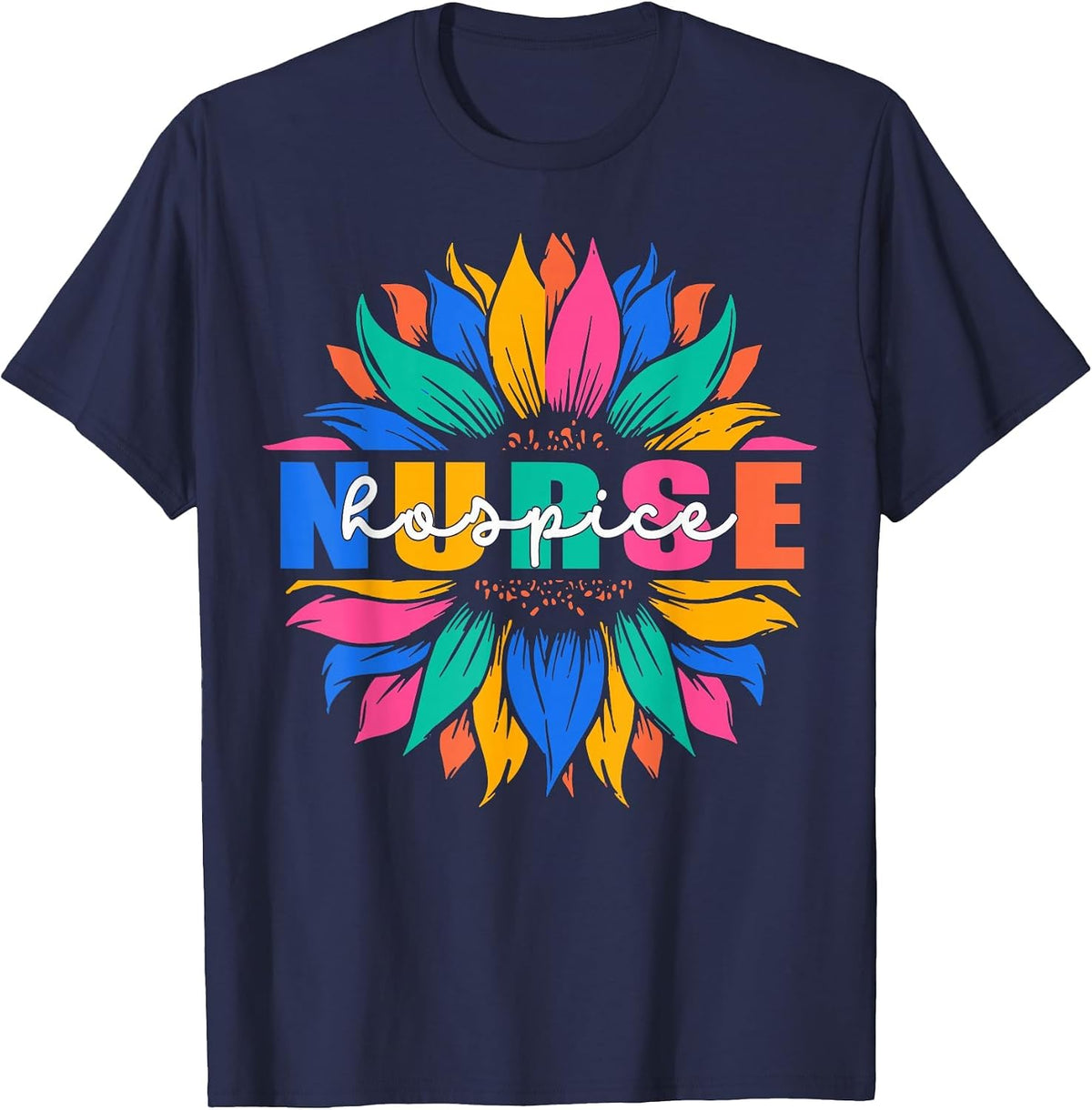 Hospice Nurse Appreciation Boho Flowers T-Shirt - Navy Blue