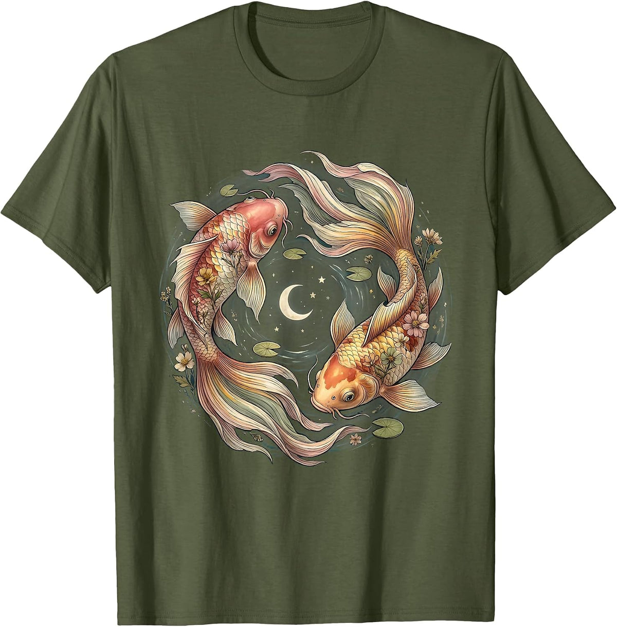 Men's Rainbow Koi Fish Circle LGBT Pride Graphic T-Shirt - Olive Green