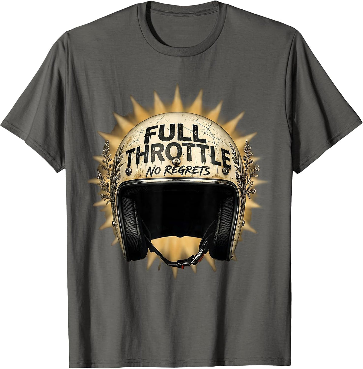 Full Throttle No Regrets Biker Design T-Shirt - Asphalt Grey