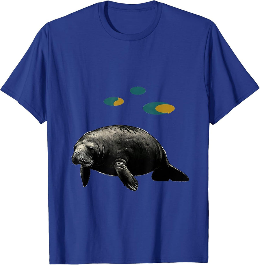 Manatee Silhouette Midcentury Modern Animal Lover Humor T-Shirt - Royal Blue