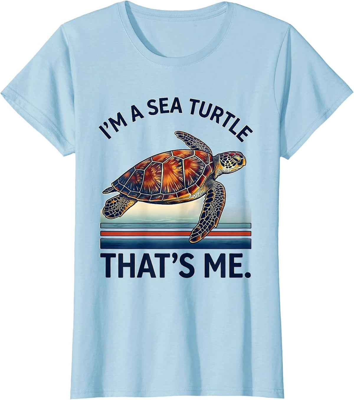 Women's I'm A Sea Turtle That's Me Ukiyo-e Ocean Animal Lover T-Shirt - Baby Blue