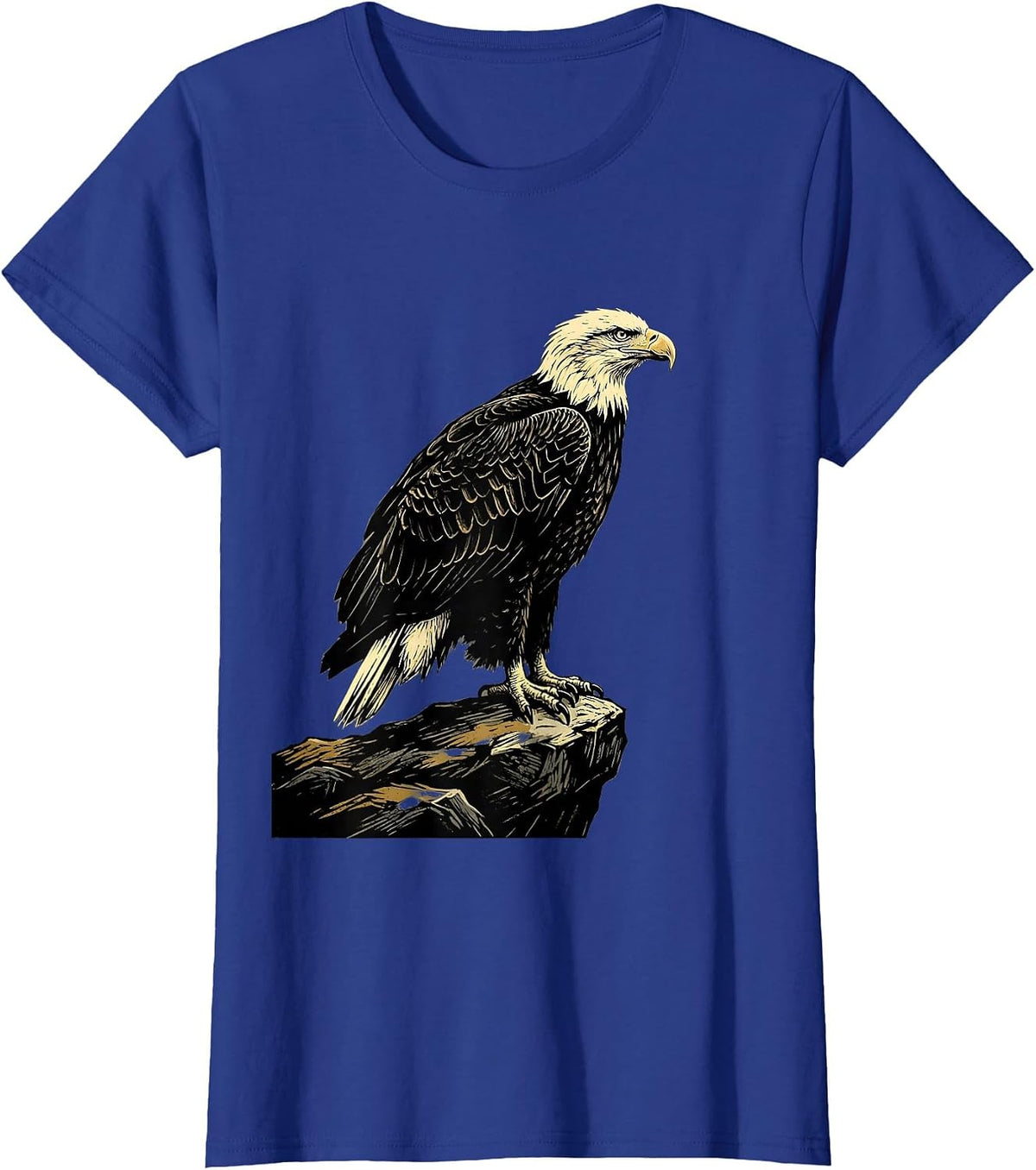 Women's Bald Eagle Linocut Wildlife Bird Lover Gift T-Shirt - Royal Blue