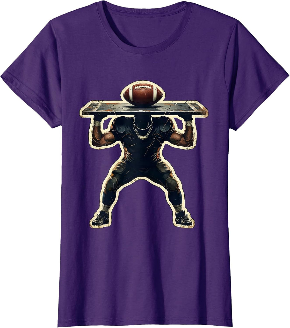 Women's Lineman Stance Distressed Football Fan Humor T-Shirt - Purple