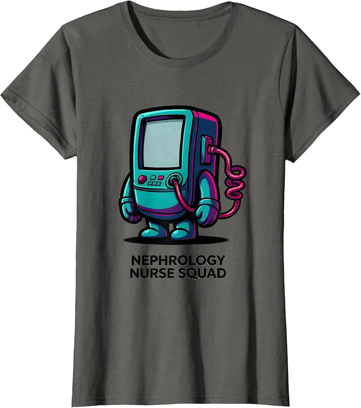 Women's Nephrology Nurse Squad Cartoon Dialysis Machine Humor T-Shirt - Asphalt Grey