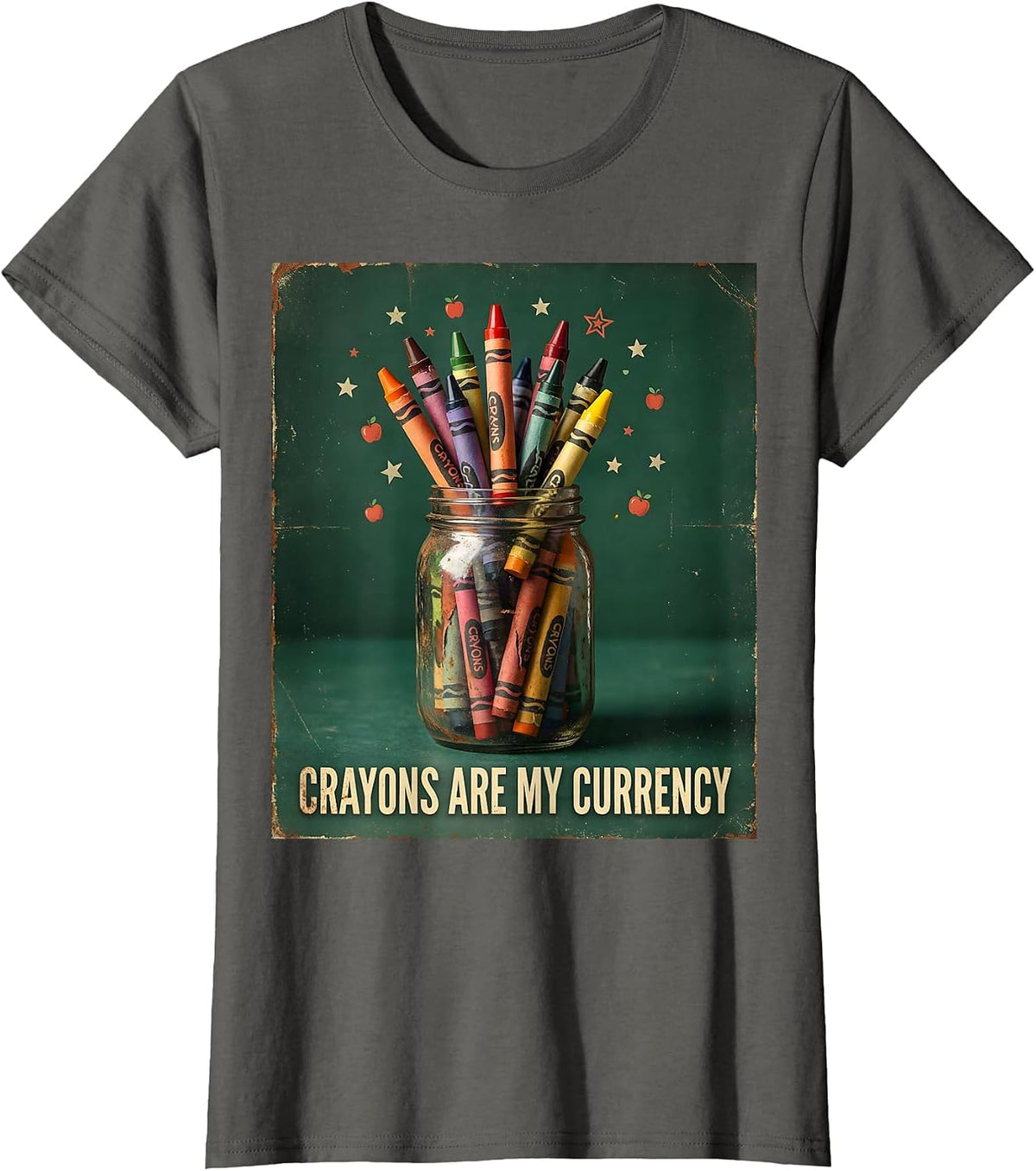 Women's Crayons Are My Currency Preschool Teacher T-Shirt - Asphalt Grey