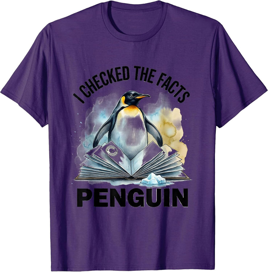 Men's I Checked The Facts Penguin Funny Penguin Lover Humor T-Shirt - Purple