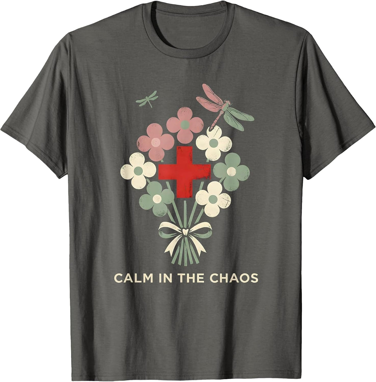 Men's School Nurse Calm in the Chaos Design T-Shirt - Asphalt Grey