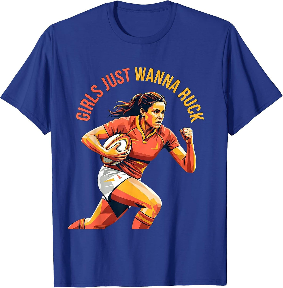 Girls Just Wanna Ruck Rugby Design T-Shirt - Royal Blue