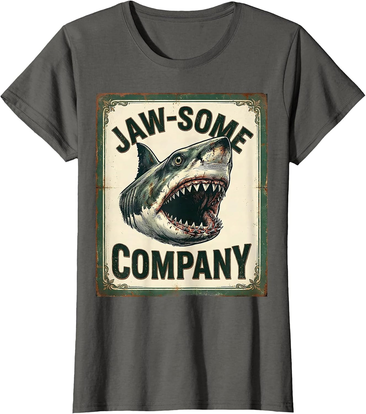 Women's Jaw-Some Company Vintage Shark Jaw Halloween Costume T-Shirt - Asphalt Grey