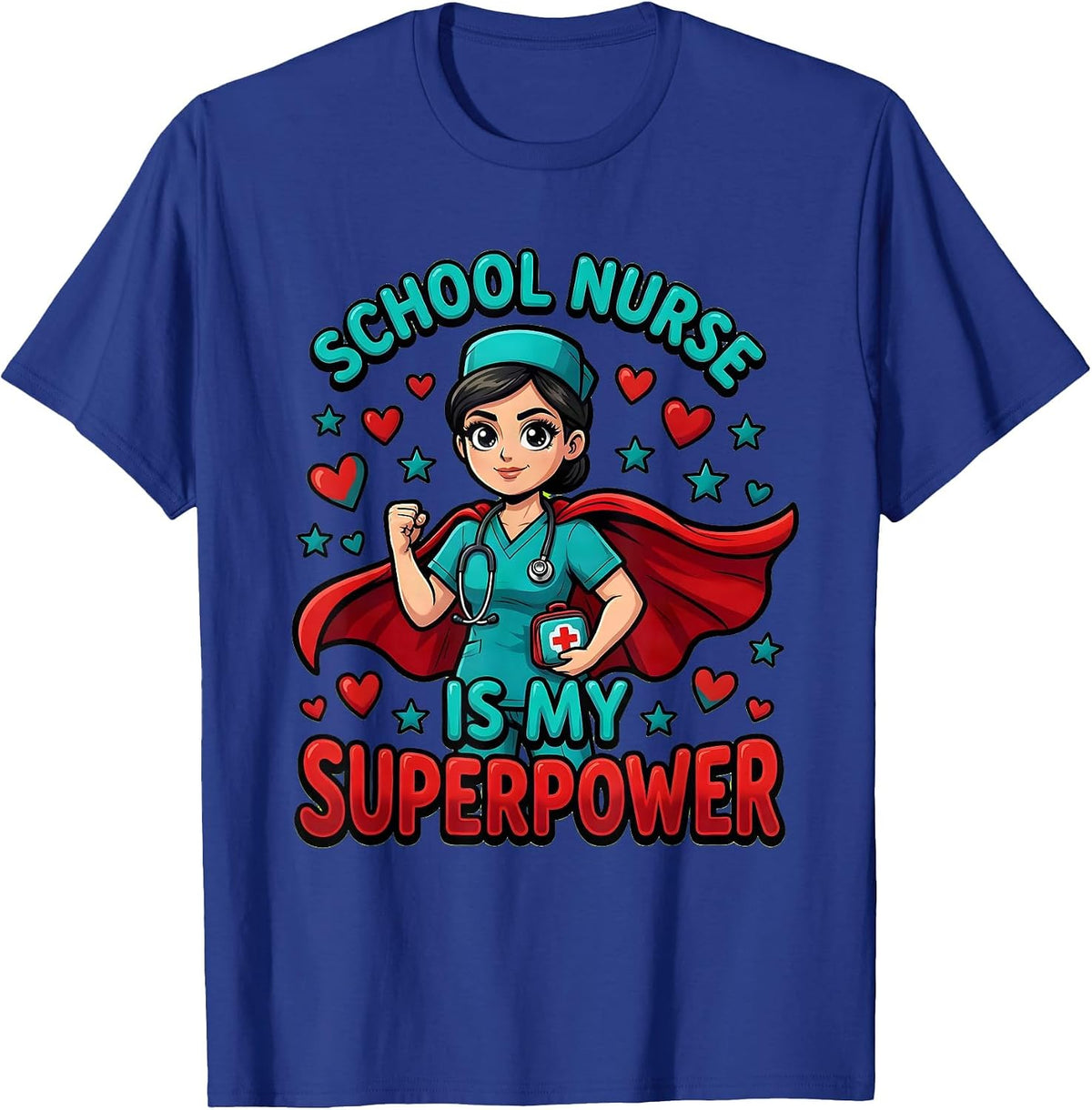 School Nurse Is My Superpower Cartoon Nurse Back To School T-Shirt - Royal Blue