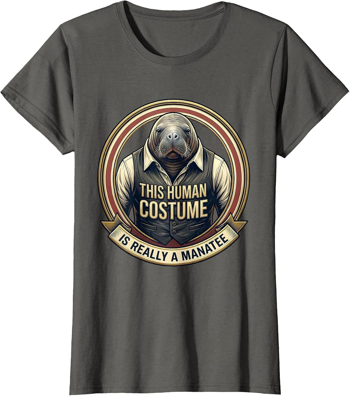 Women's This Human Costume Is Really A Manatee Funny Halloween T-Shirt - Asphalt Grey