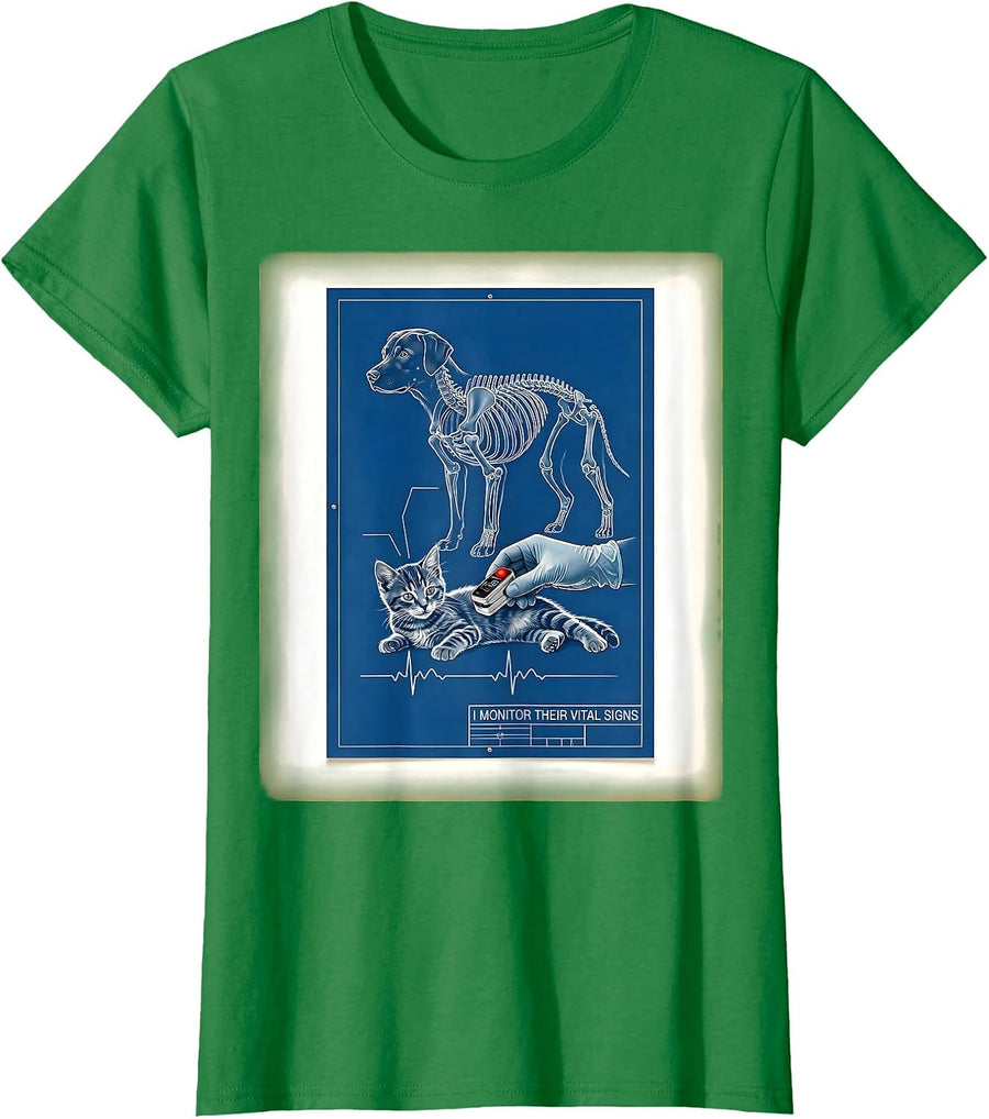 Women's I Monitor Their Vital Signs Technical Blueprint Vet Tech T-Shirt - Kelly Green