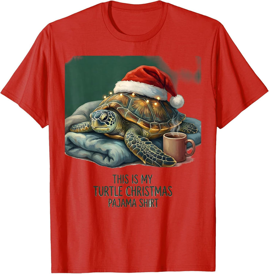 Men's This Is My Turtle Christmas Pajama Shirt Sea Turtle T-Shirt - Red