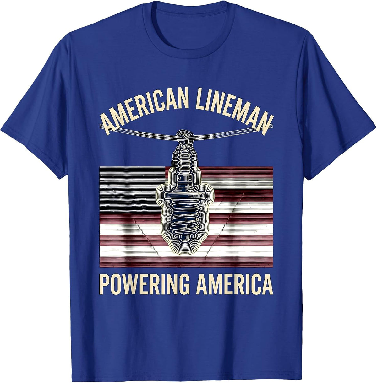 Men's American Lineman Powering America Patriotic Skilled Trades T-Shirt - Royal Blue