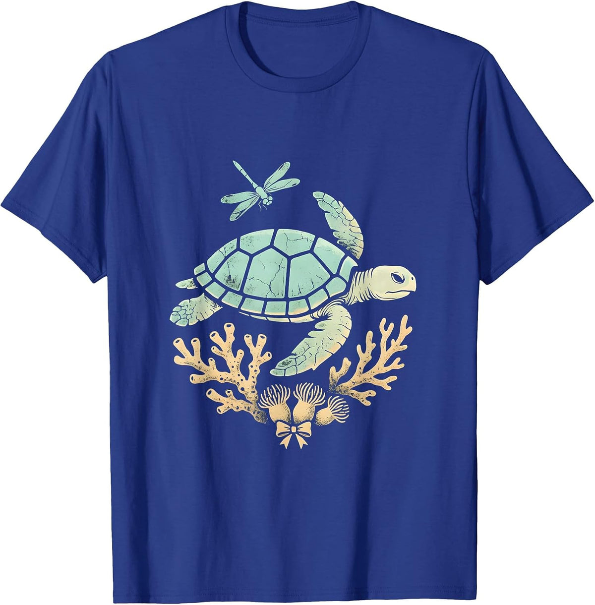 Hawaiian Sea Turtle Coral Reef Graphic T-Shirt - Royal Blue