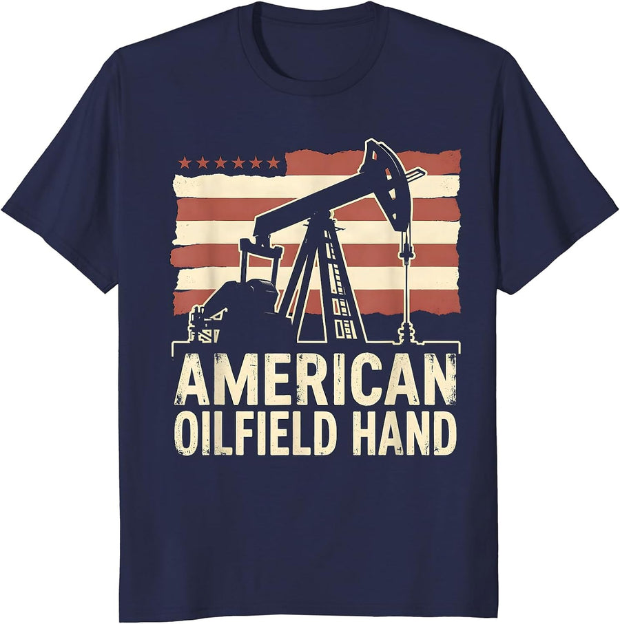 American Oilfield Hand Patriotic Oil Rig Trucker Occupation T-Shirt - Navy Blue