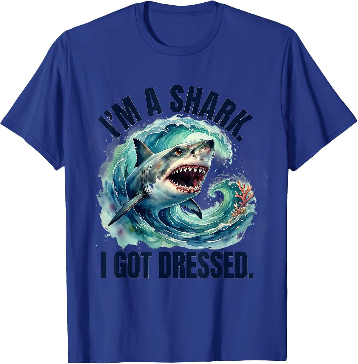 Men's I'm A Shark I Got Dressed Watercolor Shark Jaw Halloween T-Shirt - Royal Blue