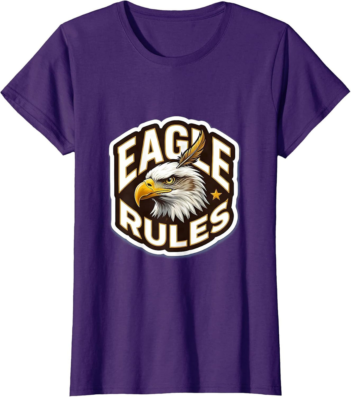 Women's Eagle Rules Playful Bald Eagle Mascot Fan Pride T-Shirt - Purple
