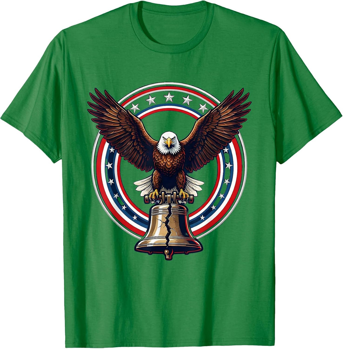 Men's Bald Eagle Perched on Cracked Liberty Bell T-Shirt - Kelly Green