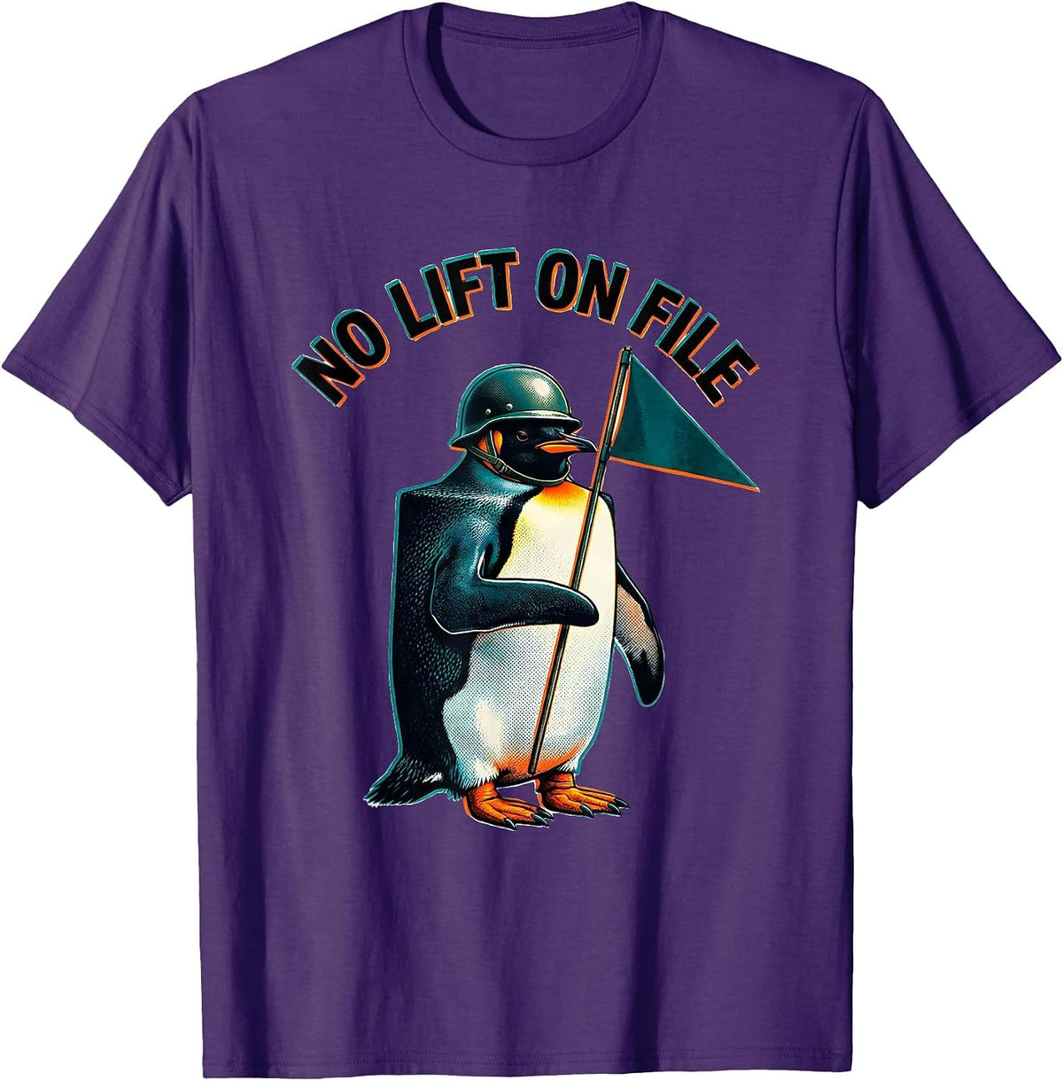 No Lift On File Risograph Funny Tactical Penguin Meme Humor T-Shirt - Purple