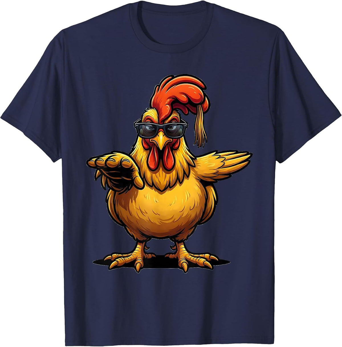 Oversized Chicken Cartoon Funny Chicken Lover Gift T-Shirt - Navy Blue