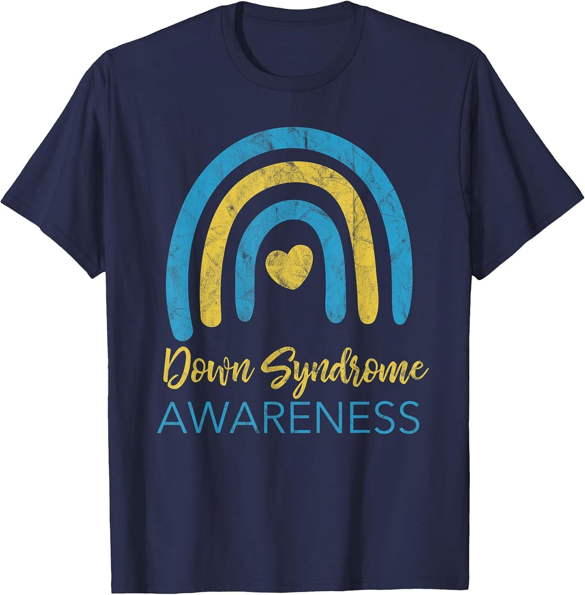 National Down Syndrome Awareness Month Retro Rainbow T21 T-Shirt - Navy Blue