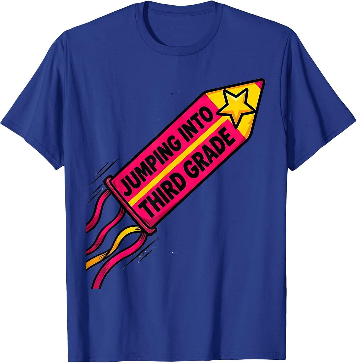 Jumping Into Third Grade Cartoon Pennant Flag Girls Back T-Shirt - Royal Blue