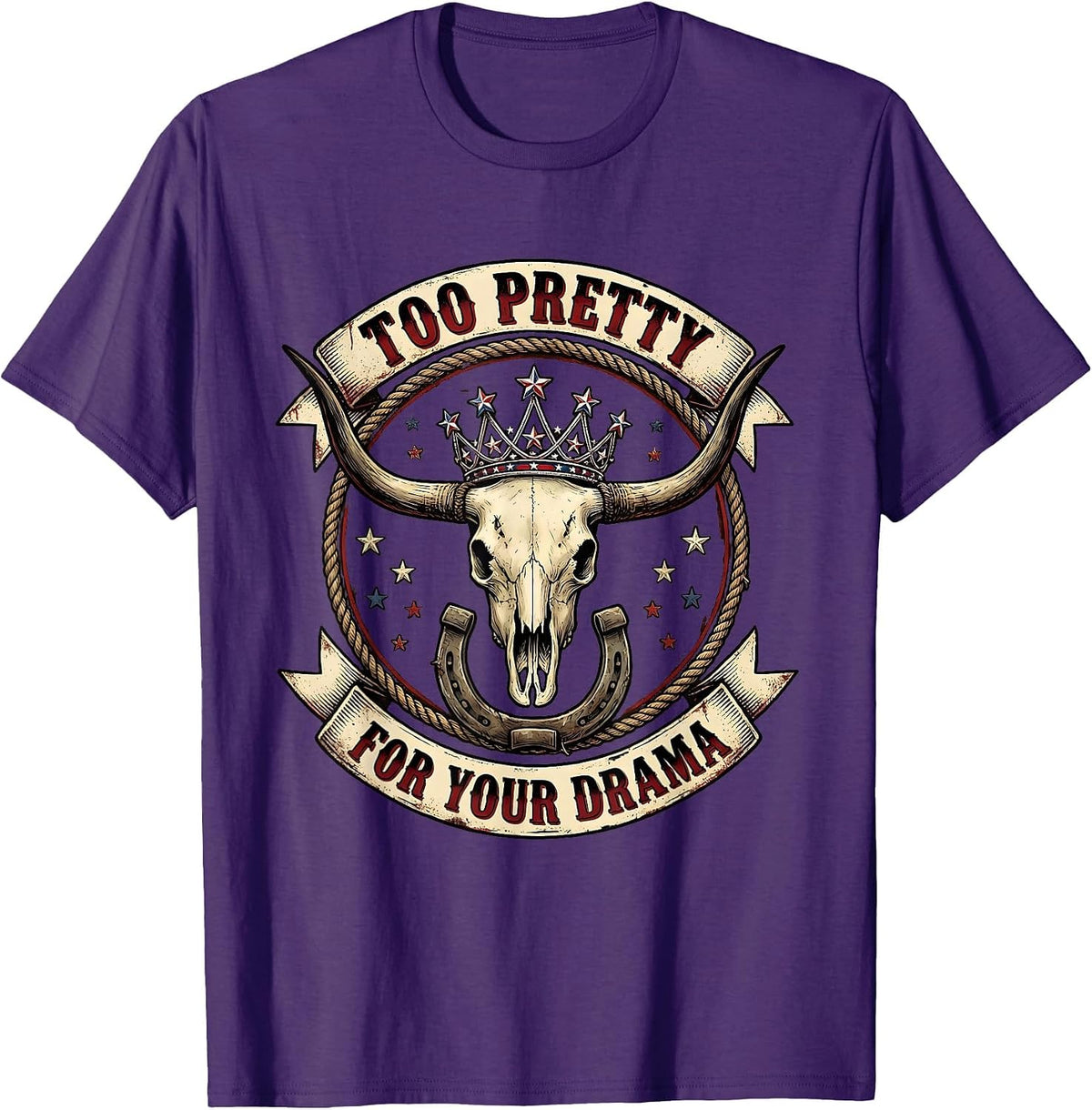 Too Pretty For Your Drama Princess Design T-Shirt - Purple