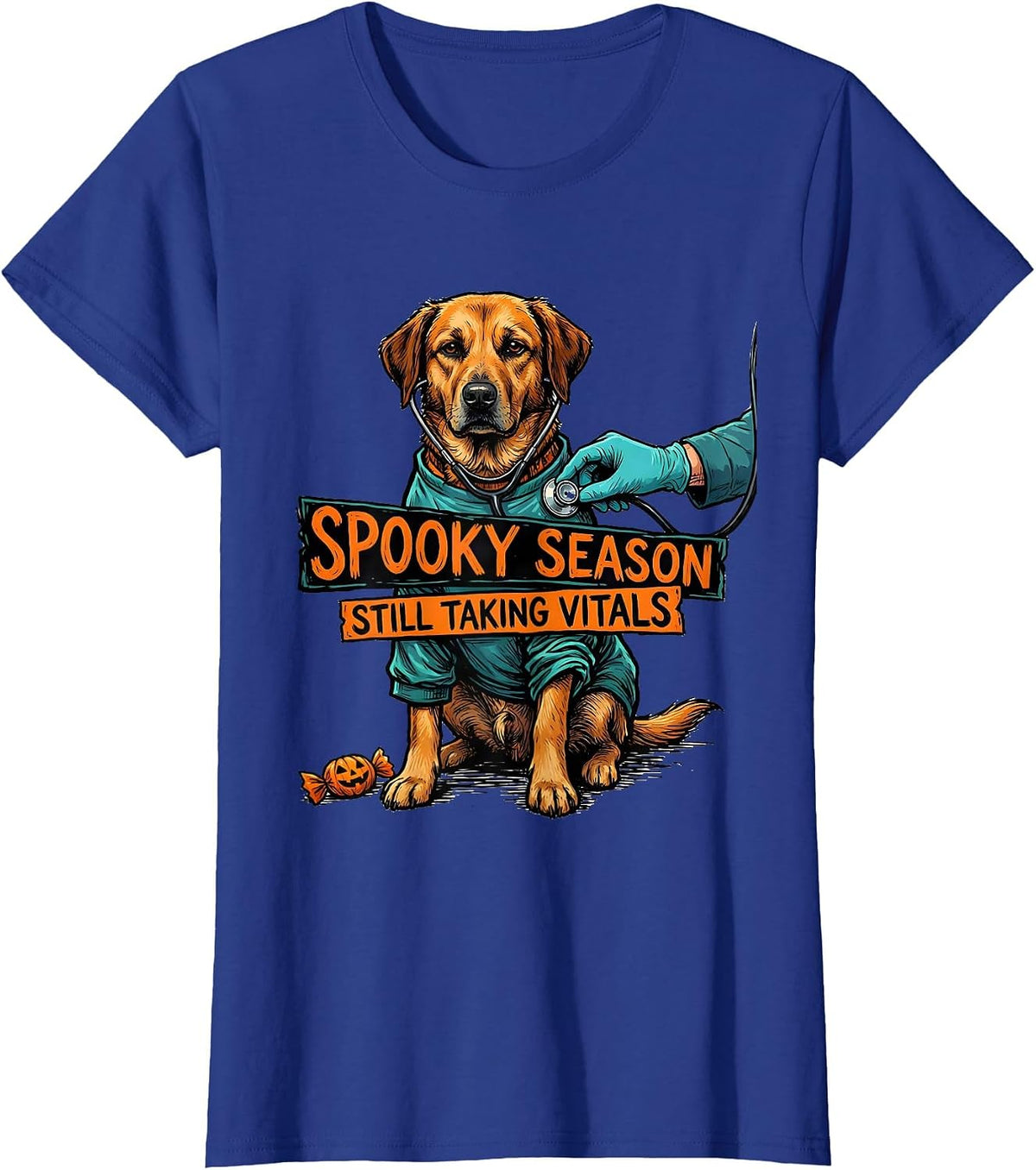 Women's Spooky Season, Still Taking Vitals Funny Vet Tech Veterinary T-Shirt - Royal Blue