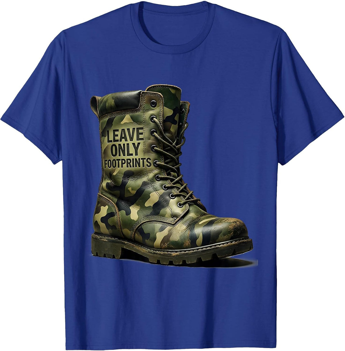 Leave Only Footprints Camo Outdoor Design T-Shirt - Royal Blue