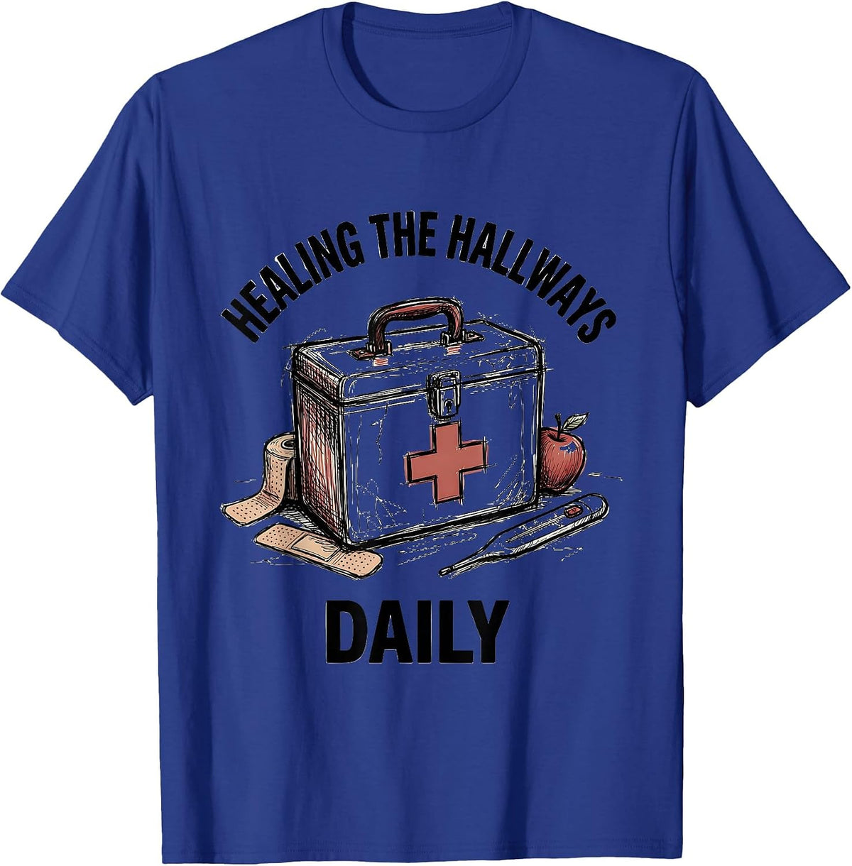 Men's Healing the Hallways Daily School Nurse Design T-Shirt - Royal Blue