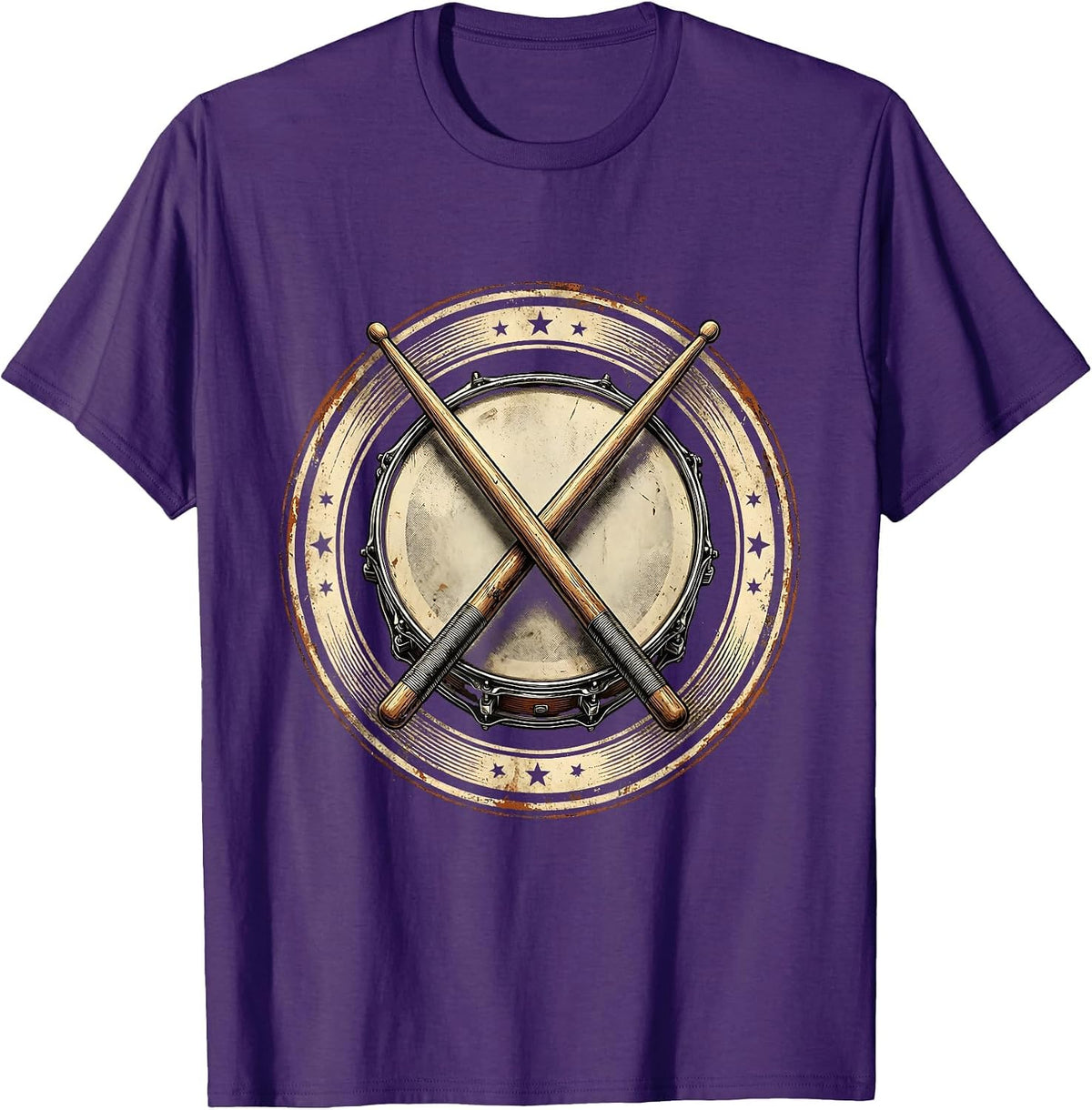 Crossed Drumsticks Snare Drum Rock Band Graphic T-Shirt - Purple