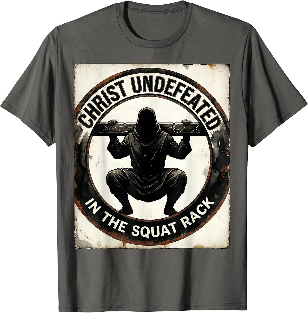 Christ, Undefeated In The Squat Rack Funny Christian Gym T-Shirt - Asphalt Grey
