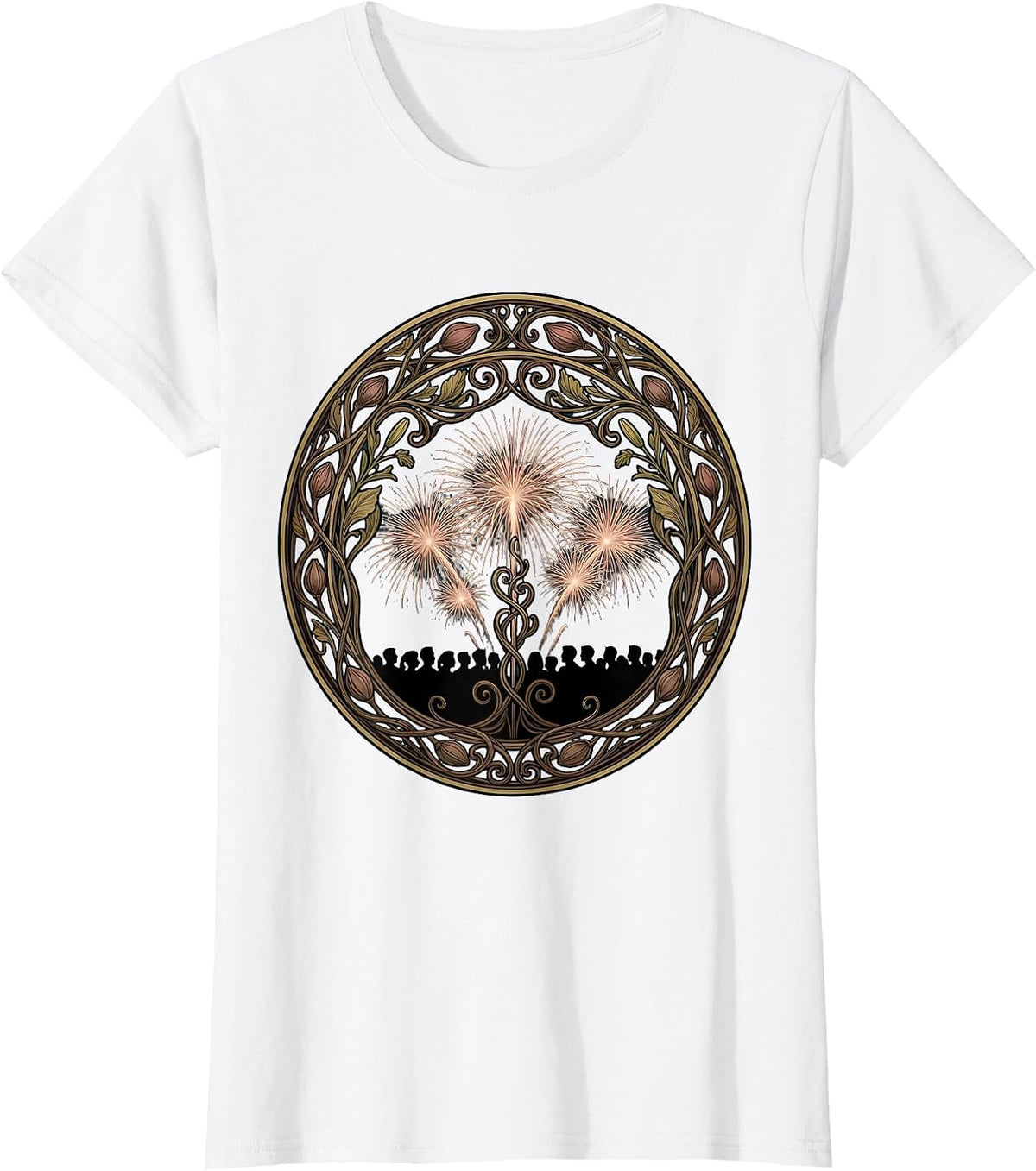 Women's Stadium Crowd Fireworks Celebration Silhouette T-Shirt - White