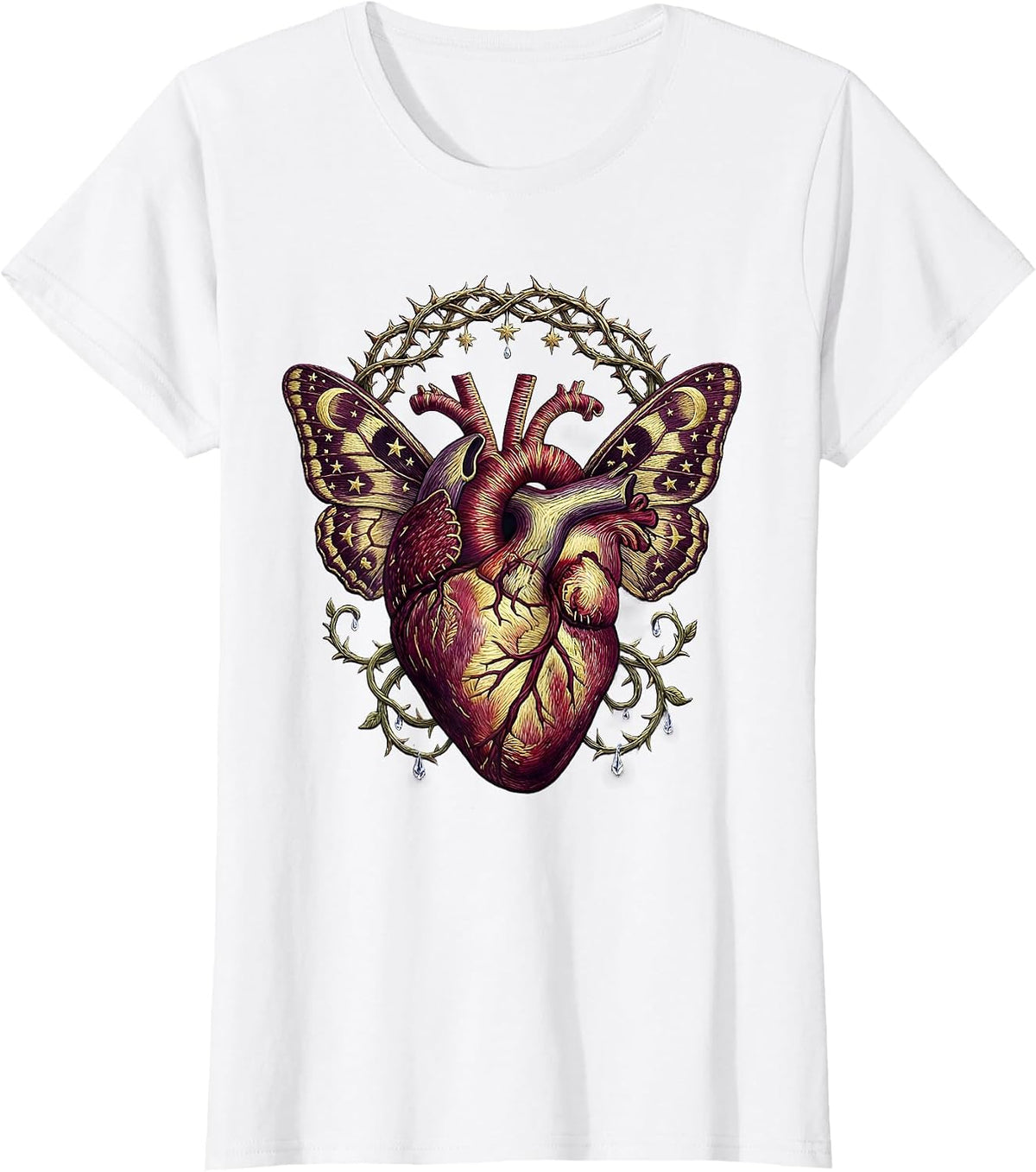Emo Anatomical Heart With Wings and Stitches T-Shirt - White