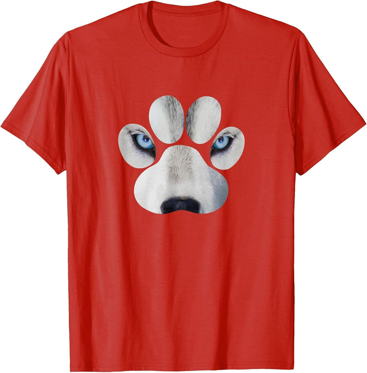 Siberian Husky Eyes Awesome Cute Huskies Paw Face T-Shirt - Red