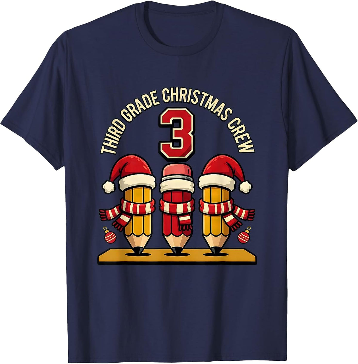 Men's Third Grade Christmas Crew Funny Teacher Holiday Squad T-Shirt - Navy Blue