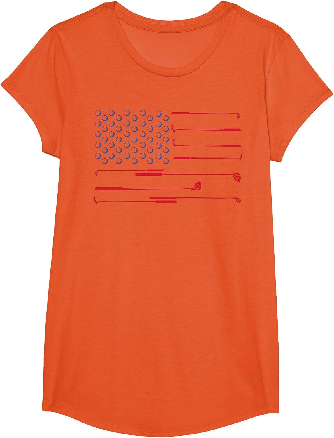 American Flag Golf Club Patriotic 4th of July Memorial Day T-Shirt - Girls Orange