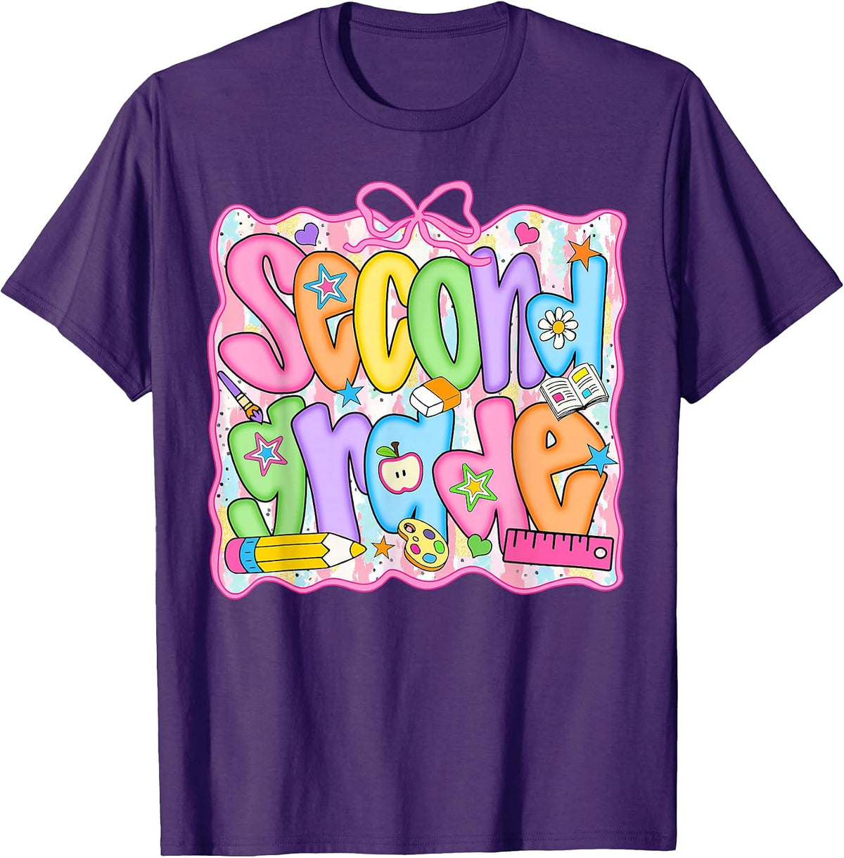 Second Grade Coquette Bow Back to School Teachers Girls Kids T-Shirt, Men, Black, Small - As Pictured