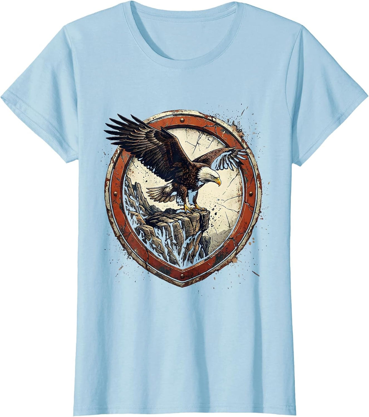 Bald Eagle Perched on Cliff Patriotic Design T-Shirt - Baby Blue