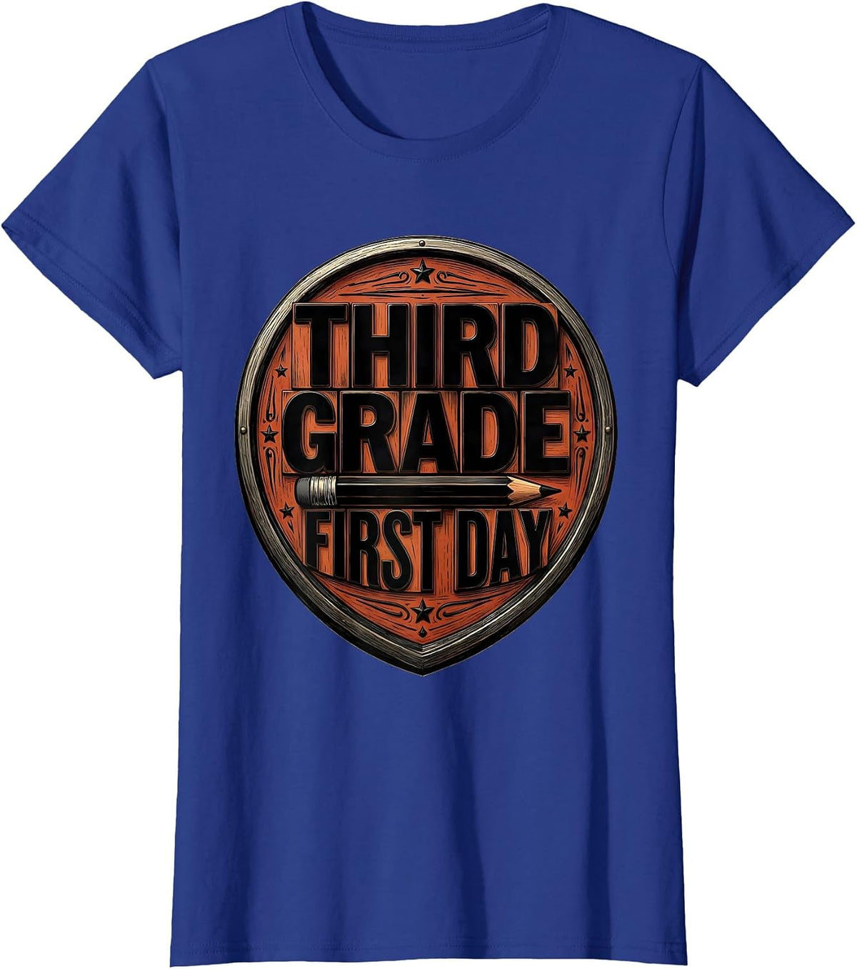 Women's Third Grade First Day Wood Type Letterpress Back to School T-Shirt - Royal Blue