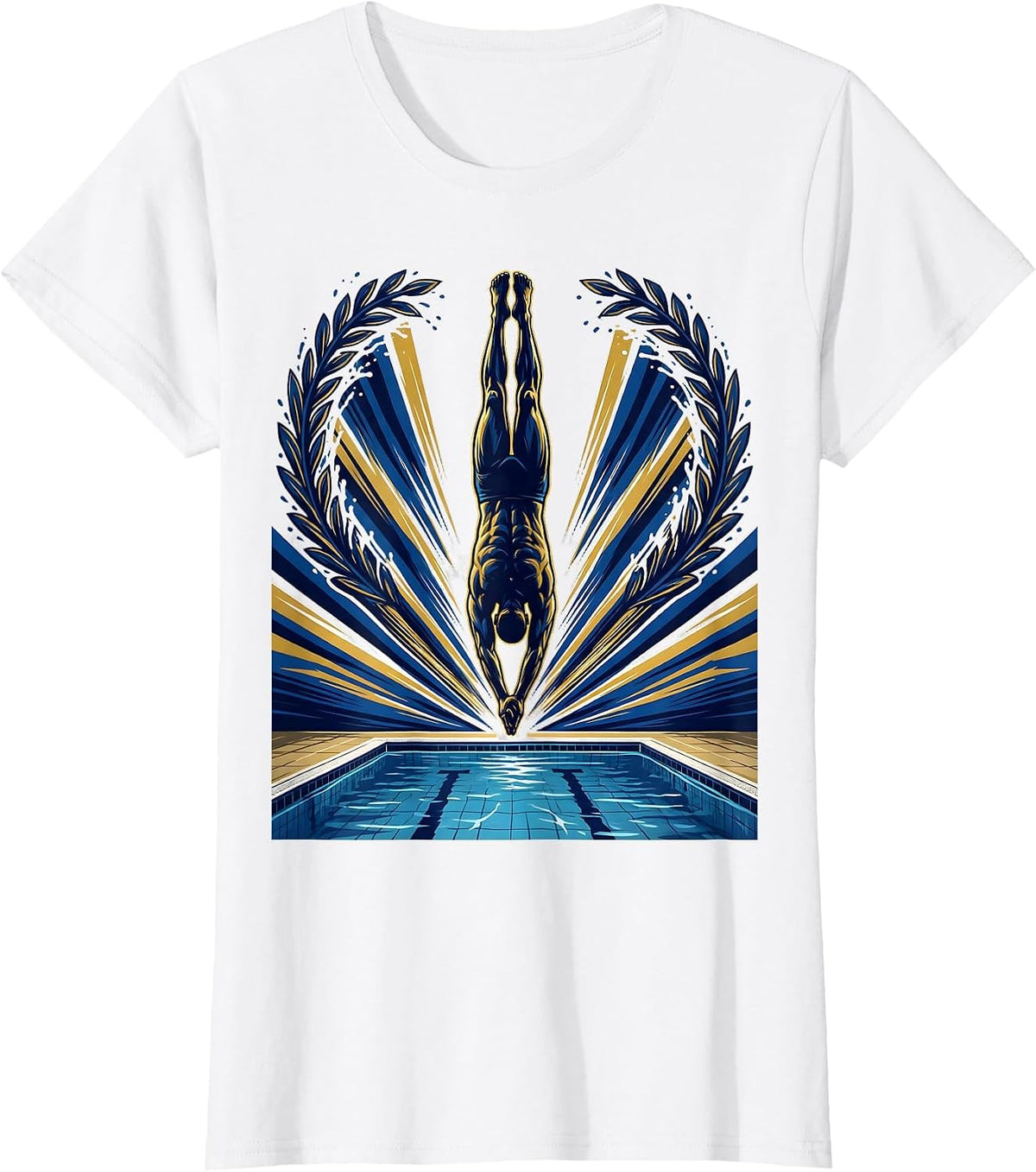 Athlete Diving Into Glowing Pool Graphic Tee T-Shirt - White